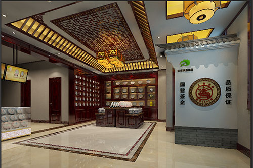 和平镇古朴典雅的中式茶叶店大堂设计效果图
